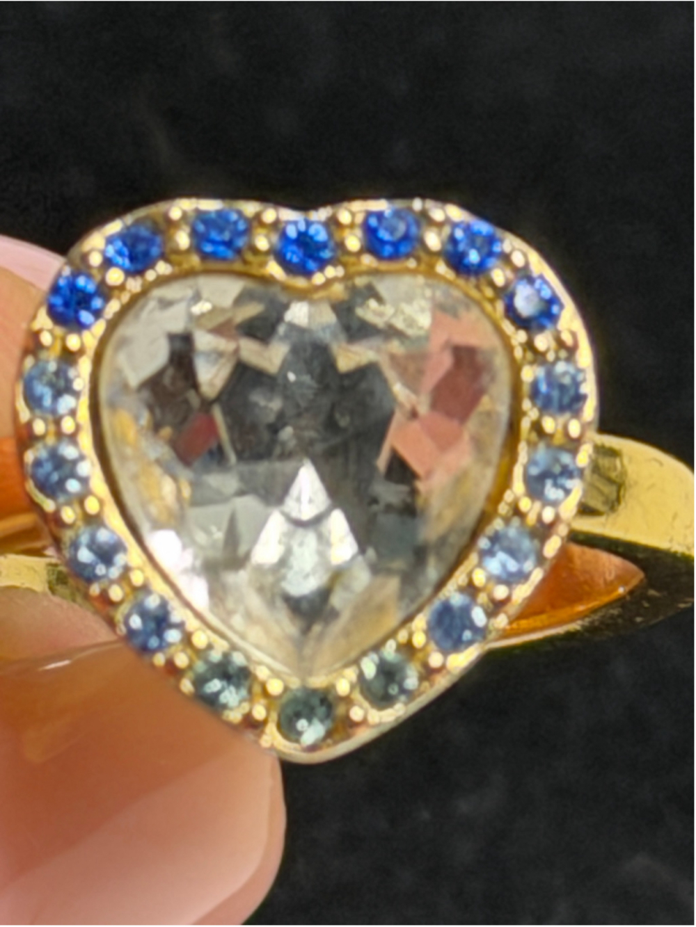 Women's KG Gold Heart Ring with Blue and Clear Stones, One Size - Picture 2 of 4